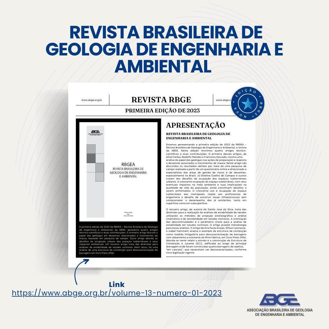 Capa da notícia Revista Brasileira de Geologia de Engenharia e Ambiental - RBGEA 